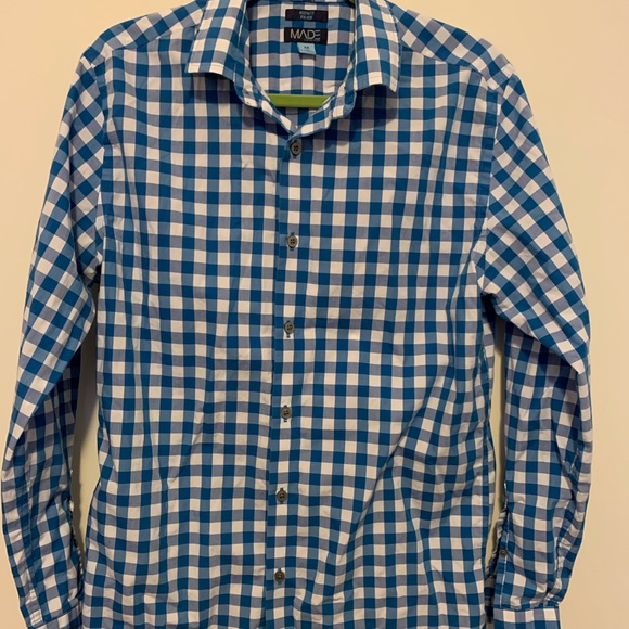 Men’s blue/white gingham plaid shirt - Picture 5 of 5